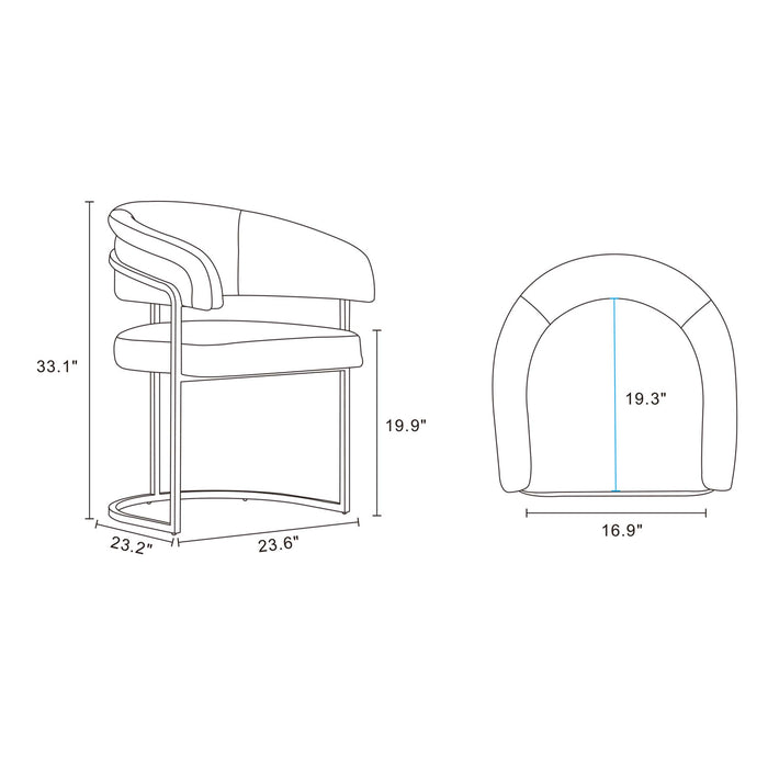 Chaise de salle a manger Augusta moderne en metal et cuir vegetalien gris clair - Lot de 2