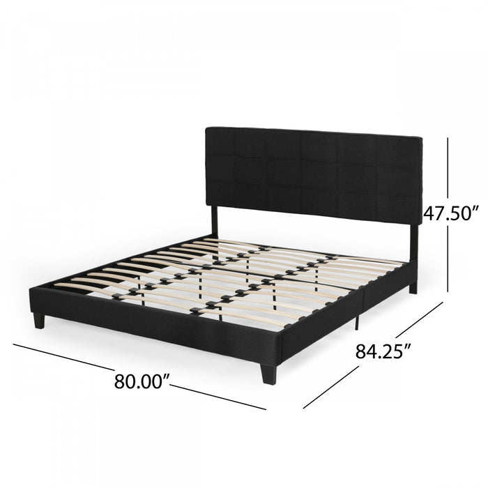Lucia Cadre De Lit Plateforme Capitonne Avec Couture Waffle, Taille King, Noir