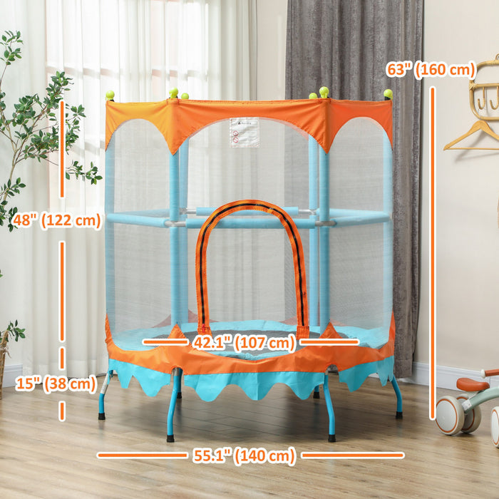 Qaba Trampoline pour enfants, trampoline pour tout-petits d'interieur et d'exterieur de 4,6 pieds, mini trampoline recreatif avec guidon, filet de securite, bleu