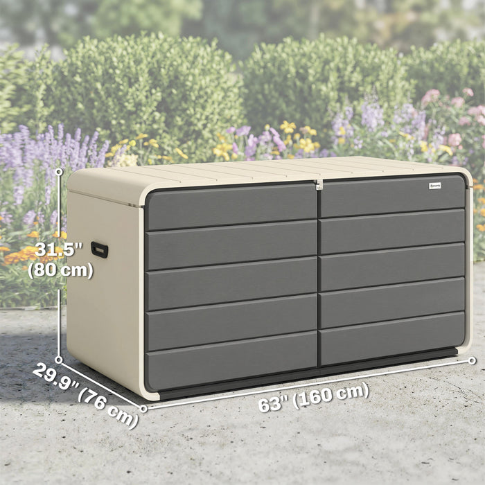 Outsunny Coffre de Rangement Exterieur 757 L avec Couvercle Verrouillable, Beige et Gris