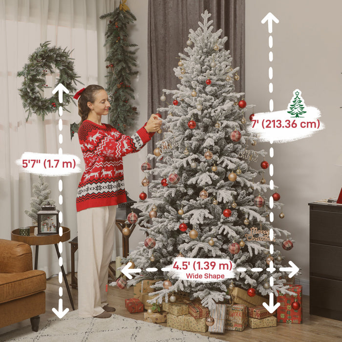 HOMCOM Sapin de Noel de 7pi, Sapin complet floque, Montage facile