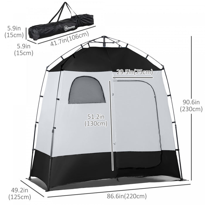 Outsunny Tente De Douche De Camping Pop Up Pliable Abri D'intimite Portable Pour 2 Personnes, Vestiaire Avec 2 Fenetres, 3 Portes, Sac De Transport, Gris Et Noir