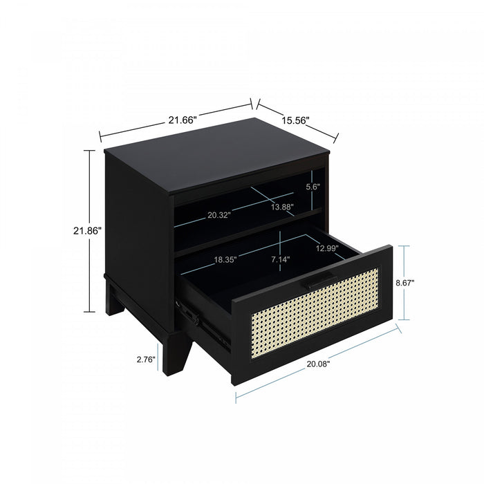 Table de nuit Sheridan style milieu du siecle 56 cm en noir (1 tiroir) - Lot de 2