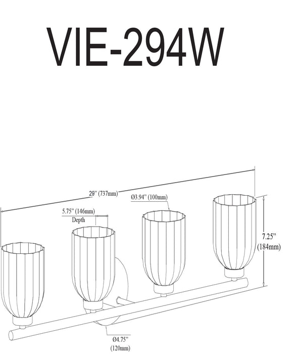 Lumière de coiffeuse Vienna de Dainolite en verre côtelé transparent, avec fini noir mat et 4 ampoules incandescentes
