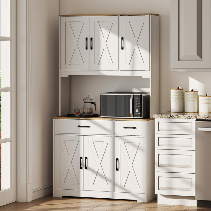 HOMCOM Buffet de Cuisine, 6 Portes, 2 Tiroirs, Meuble de Cuisine Rustique Blanc