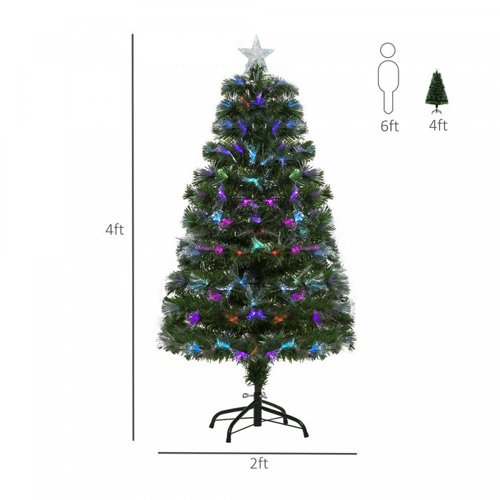 Homcom Arbre De Noel Artificiel En Fibre Optique Pre-illumine De 1.2 M Avec Etoile Superieure 130 Pointes De Branches Et Lumieres Led