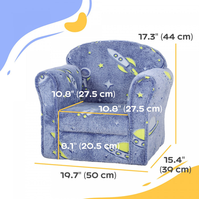 Qaba Chaise Pour Enfant, Chaise Pour Enfant Avec Motif Feerique Lumineux, Cadre En Bois, Canape Pour Enfant De 18 A 36 Mois, Bleu