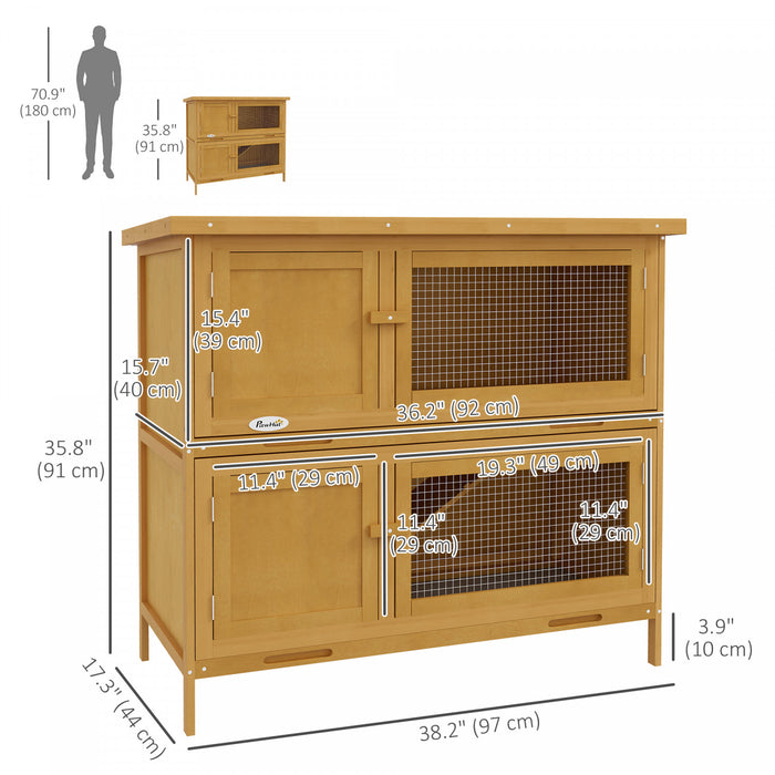Pawhut Clapier En Bois Pour Lapins, Habitat Pour Petits Animaux Avec Rampe, Plateau Amovible Et Toit Resistant Aux Intemperies, Interieur/exterieur, Jaune