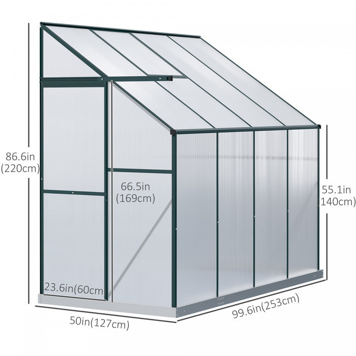Outsunny Serre De Jardin Aluminium Polycarbonate Serre A Tomates Jardinerie Plantes Avec Fenetre Et Porte Coulissante Dim. 99.5\"l X 50\"l X 86.5\"h Transparent Et Vert