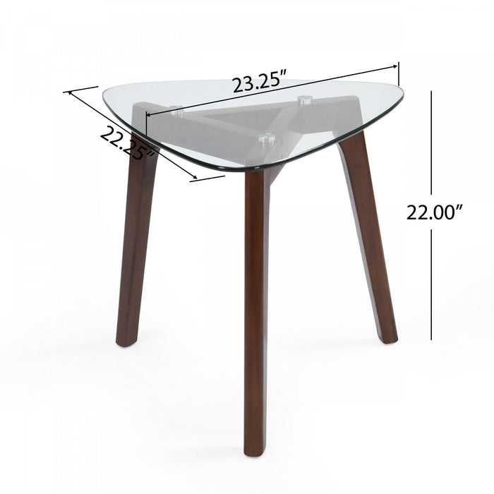Table D’appoint Nick Avec Plateau En Verre Et Base En Bois Massif - Noyer