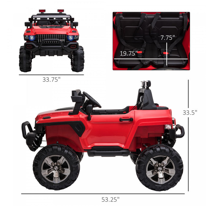 Aosom Voiture A Chevaucher 12v Rc 2 Places Camion De Police Voiture Electrique Pour Enfants Avec Lumieres Led Completes, Mp3, Telecommande Parentale (rouge)