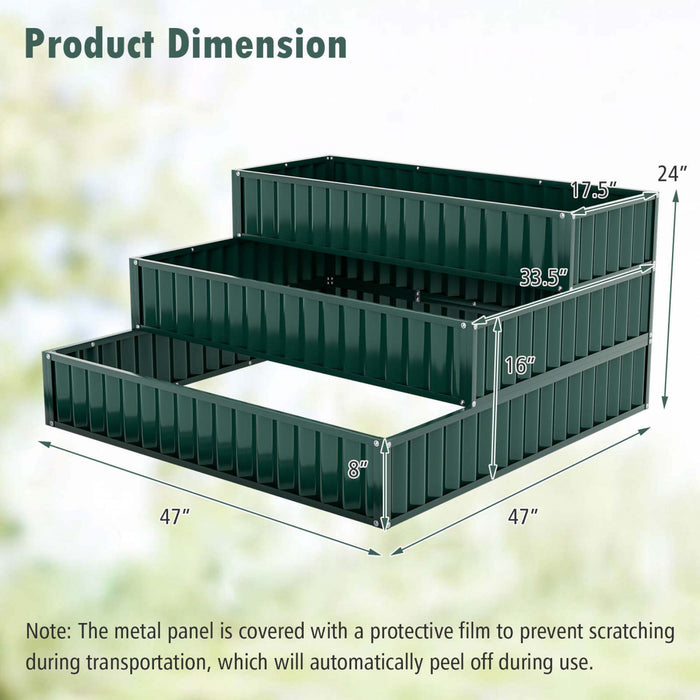 Lit De Jardin Eleve De 3 Niveaux De Costway 2 Pcs, Boite De Planteur Exterieure Elevee De Metal De 47 Po X 47 Po X 24 Po Vert