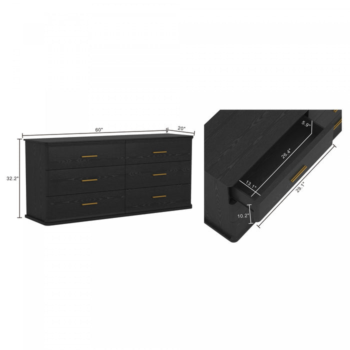 Commode traditionnelle Clifford en noir (6 tiroirs)