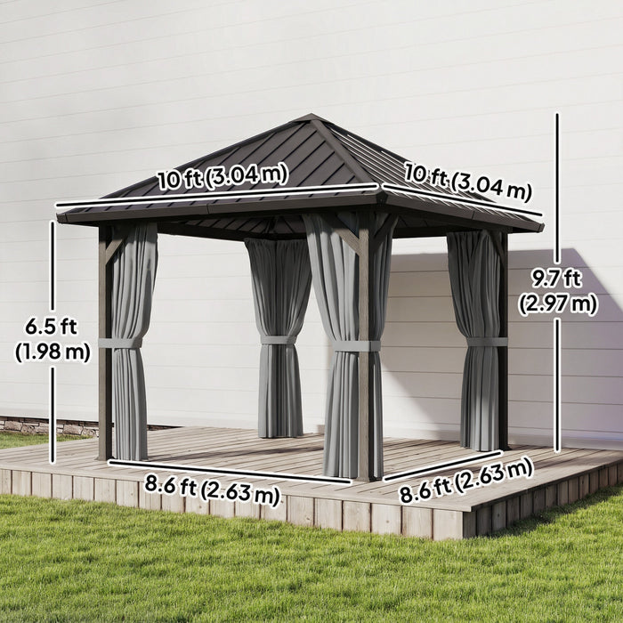 Outsunny Tonnelle 3x3 m avec Toit en Acier, Rideaux et Moustiquaires Inclus
