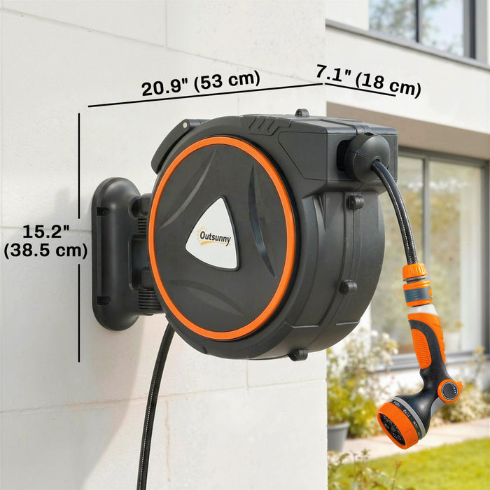 Devidoir de tuyau d'arrosage retractable Outsunny 1/2\" x 18 m avec buses a 12 fonctions