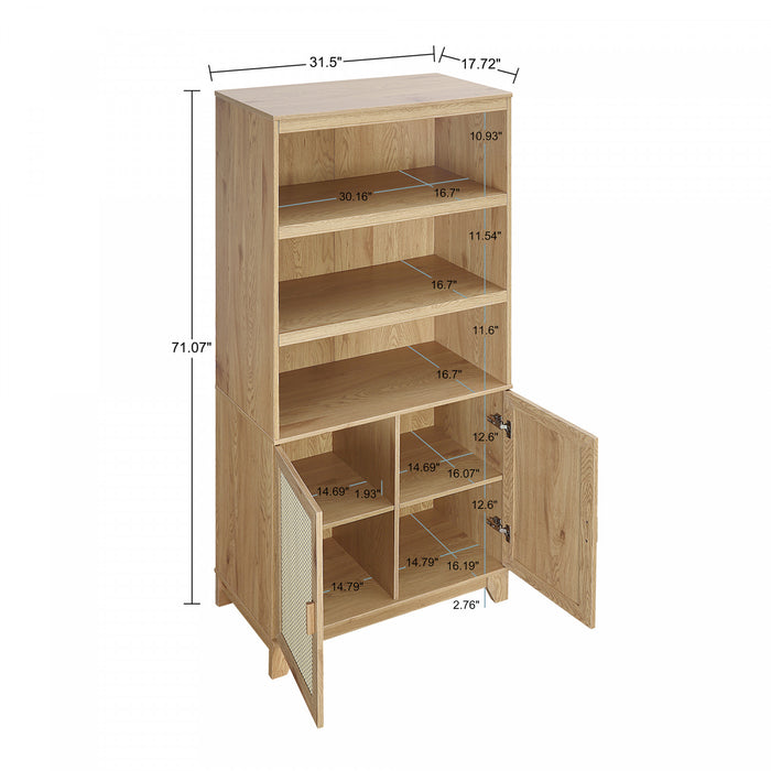Armoire bibliotheque Sheridan style milieu du siecle 79 cm en bois naturel (7 etageres) – Lot de 2