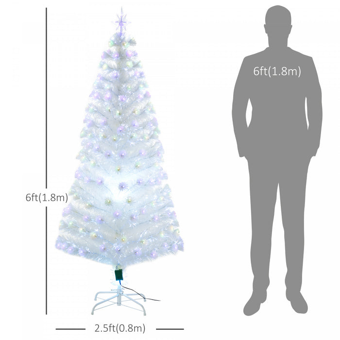 Homcom Arbre De Noel Pre-illumine A Fibre Optique Artificielle De 6 Pieds Avec 220 Lumieres Led Et Pointes De Branche