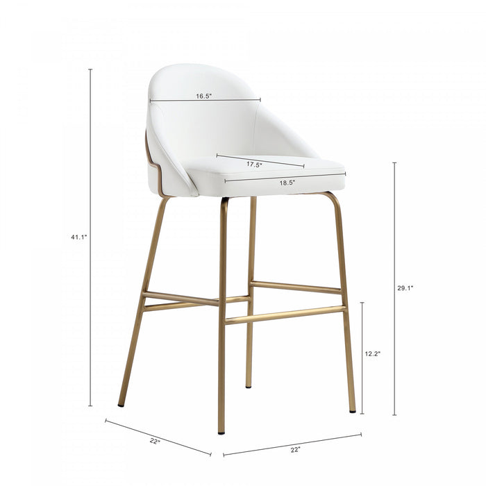 Tabouret de bar moderne en metal Gracie, rembourre, blanc et or - Lot de 3