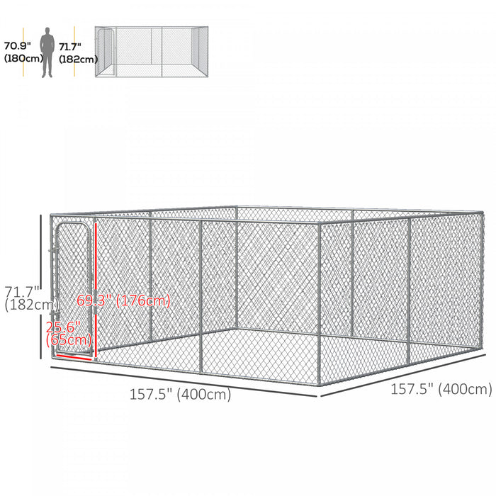 Pawhut Chenil Pour Chien Exterieur Galvanise Cloture De Maillon De Chaine Heavy Duty Animal Run House Poulailler Avec Verrouillage Securise Murs Lateraux De Maille, 13' L X 13' I X 5.9' H