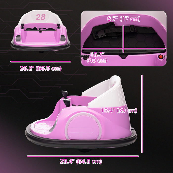 Qaba Voiture Electrique Avec Rotation A 360 Degres 12v, Telecommande, Lumieres Led, Klaxon, Pour Les Enfants De 1,5 A 5 Ans, Rose