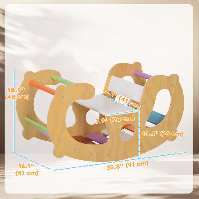 Qaba Jouet D'escalade Pour Tout-petits, Arche D'escalade 2 En 1 En Bois Arc-en-ciel, Echelle A Bascule Pour Bebe, Aire De Jeu D'apprentissage D'escalade Pour 18 A 48 Mois