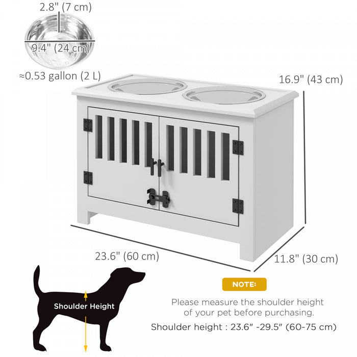 Pawhut Gamelles Surelevees Pour Chien, Mangeoire Surelevee Avec 2 Gamelles En Acier Inoxydable, Armoire De Rangement, Porte, Pour Chiens De Tres Grande Taille, Blanc