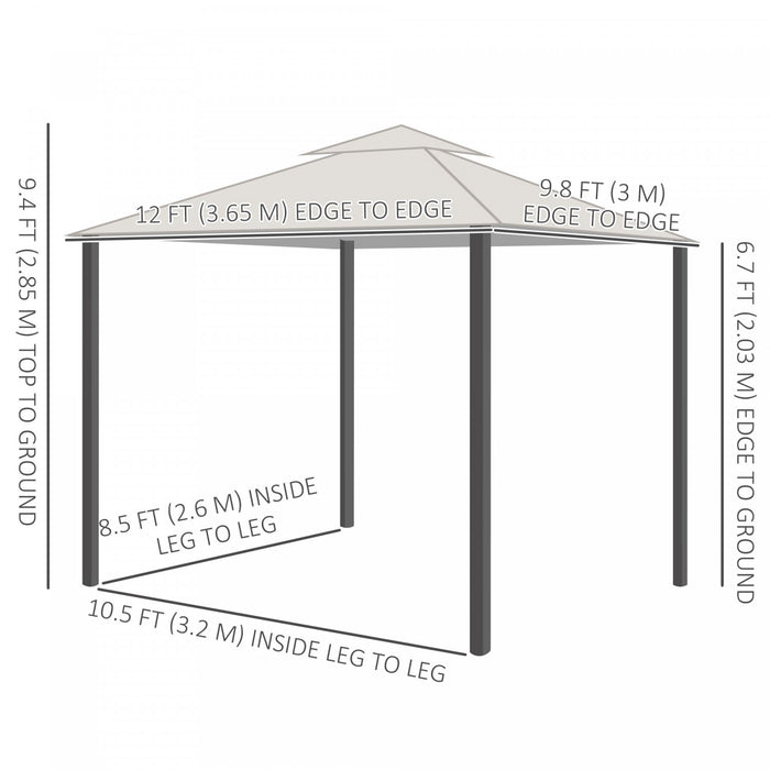 Outsunny 10' X 12' Gazebo De Patio Avec Filet Pour Pelouse, Cour, Gris
