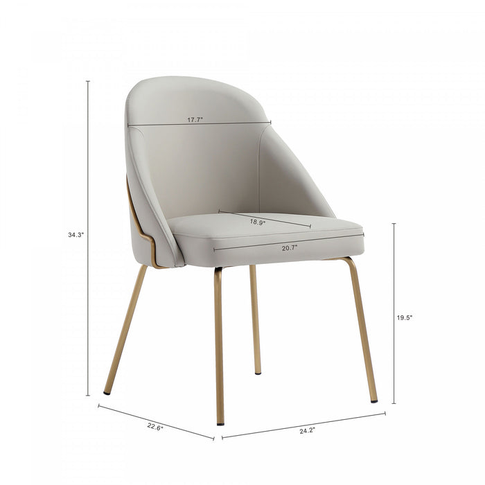Chaise de salle a manger moderne Gracie en cuir vegetalien et metal, gris pierre et or - Lot de 2