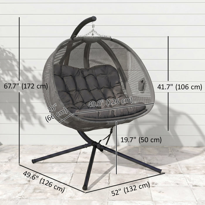Outsunny Fauteuil Œuf Double sur Pied, Balancelle Suspendue, Gris
