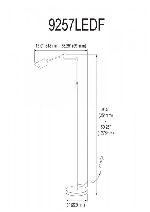 Lampe à pied de Dainolite à bras articulé, avec fini noir et ampoule à DEL de 9 W