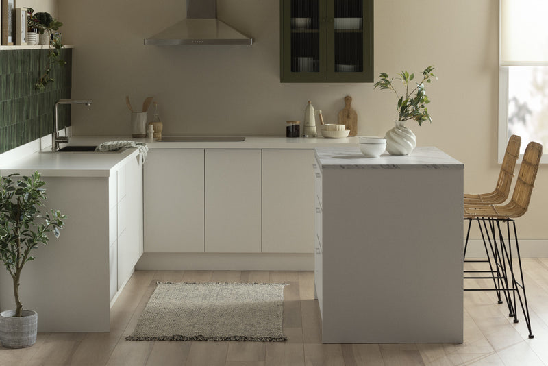 Myro Ilot De Cuisine Avec Porte Et Tiroirs - Faux Marbre Blanc Et Blanc