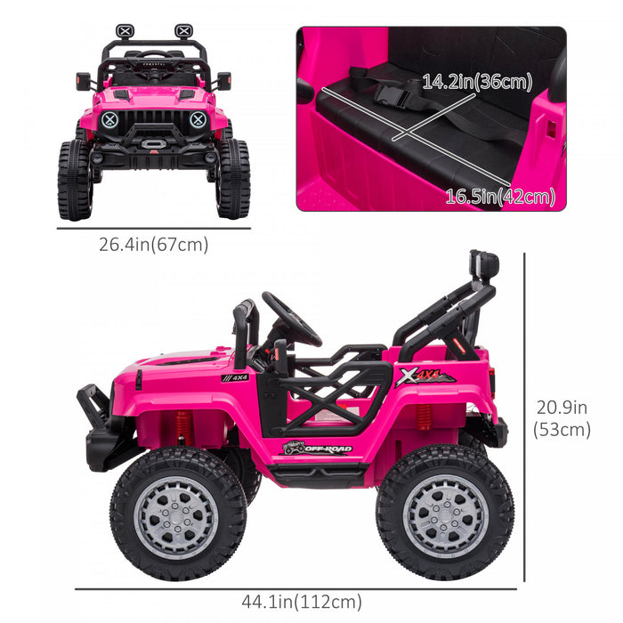 Aosom Camion 12v Pour Enfants Avec Telecommande, Voiture Pour Enfants A Piles Avec Lumieres Led, Jouet Electrique Avec Suspension A Ressort, Musique, Klaxon, 3 Vitesses, Rose