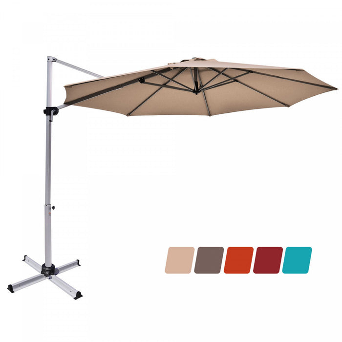Costway Parasol deporte pour patio de 11 pieds, rotation a 360 degres, inclinaison en aluminium, beige
