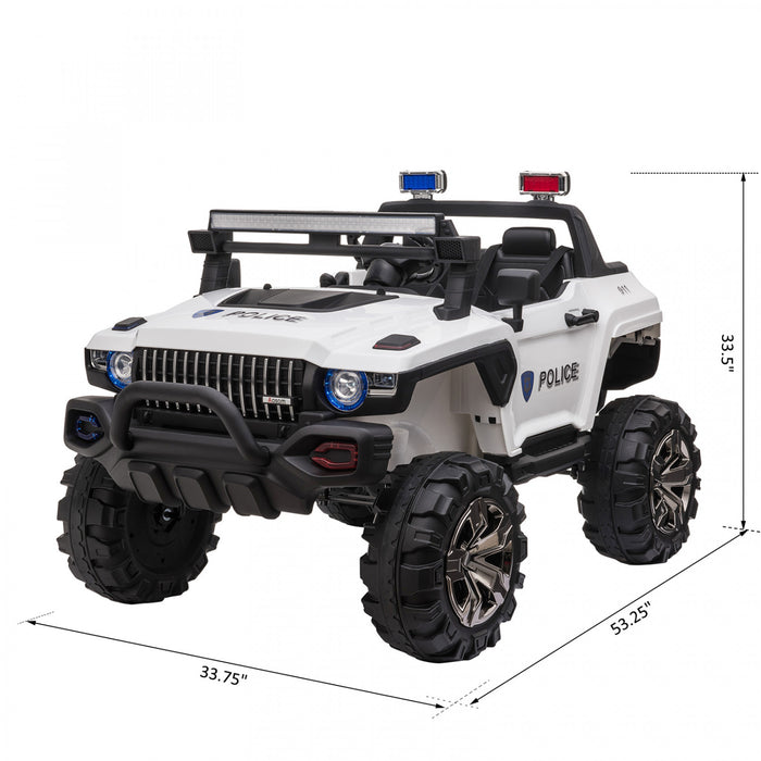Aosom Voiture A Chevaucher 12v Rc 2 Places Camion De Police Voiture Electrique Pour Enfants Avec Lumieres Led Completes, Mp3, Telecommande Parentale (blanc)