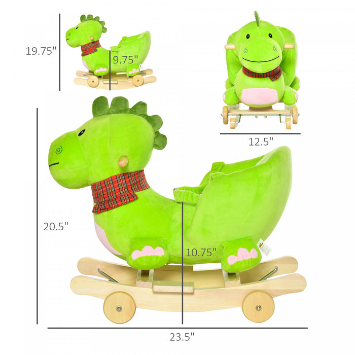 Qaba Bebe Cheval A Bascule Enfants Interactive 2-in-1 Poussette A Chevaucher Dinosaure A Bascule Avec Chanson De Pepiniere Cheval A Bascule 18+ Mois