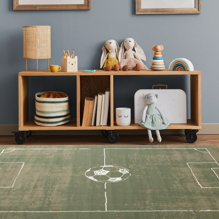 Tapis Florence de terrain de football vert, marron et blanc, 6'7\" x 9'6\"