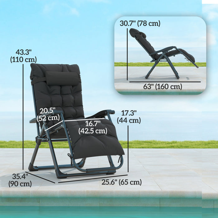 Outsunny Chaise Inclinable, Chaise Longue Pliante Avec Porte-gobelet, Noir
