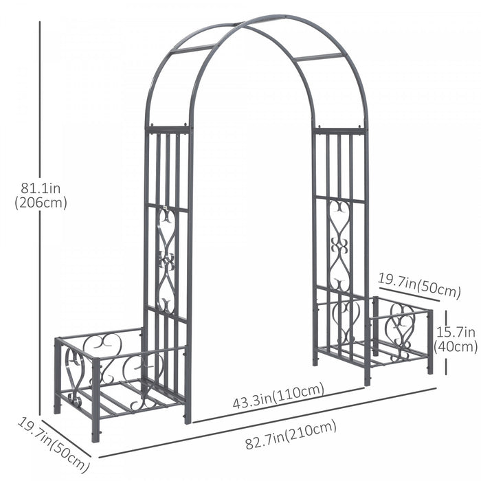 Outsunny Arche De Jardin Decorative En Metal De 2 M Avec 2 Jardinieres