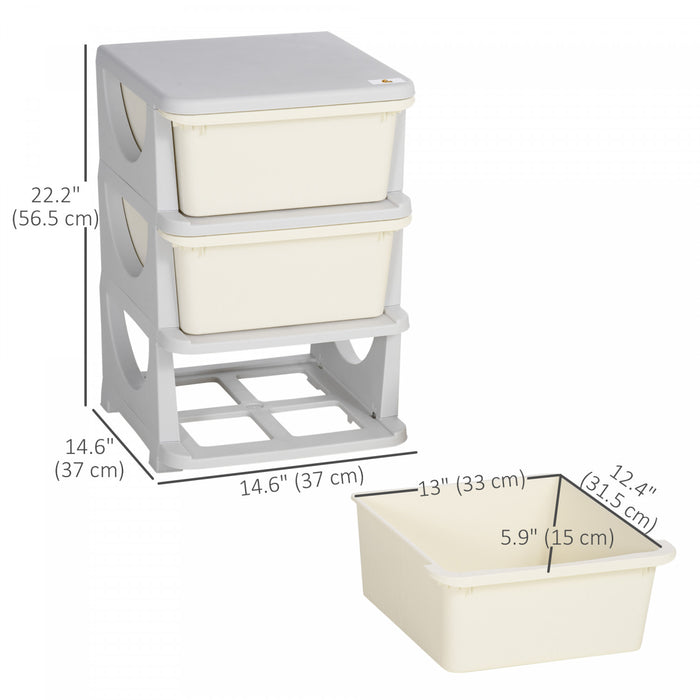 Qaba Organiseur De Jouets Pour Enfants Avec 3 Bacs De Rangement Blanc Creme