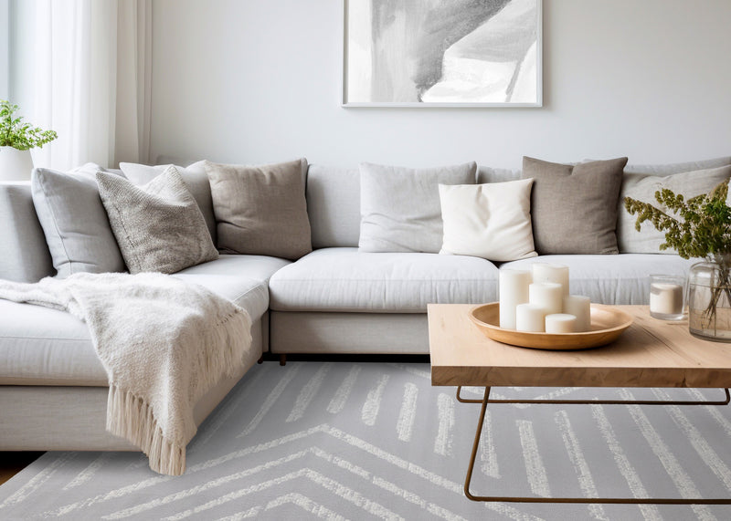 Carpette Forte grise et blanche à motif de rayures modernes - 7 pi 9 po x 10 pi 6 po