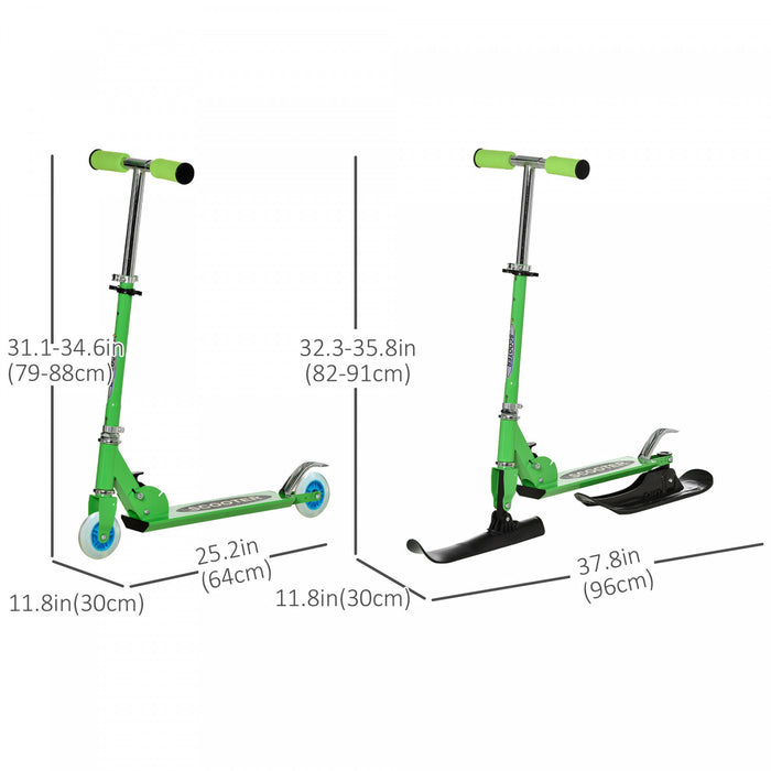 Qaba Trottinette Convertible Toutes Saisons 2-en-1 Neige Sol Avec Roues Et Patins (vert)