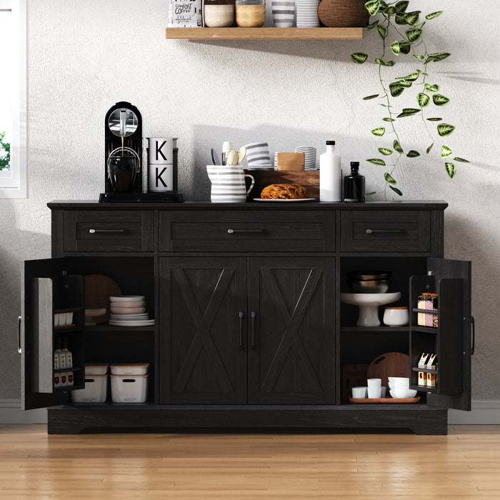 Buffet De Rangement Ajustable Ryan 55\" Avec Etageres A Portes Et Station Café - Noir