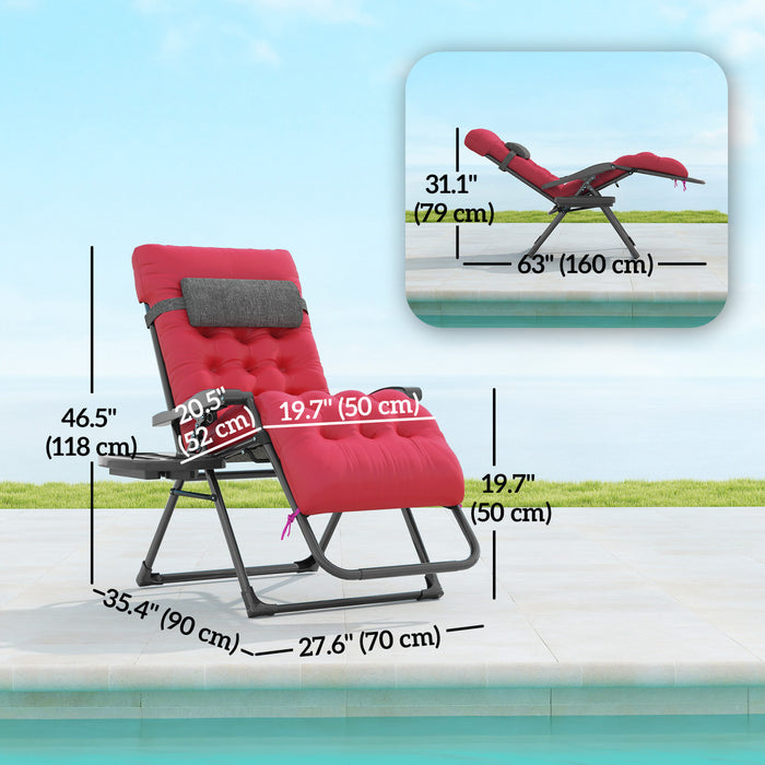 Chaise Longue A Gravite Zero Rembourree Outsunny, Chaise Inclinable Pliante, Rouge