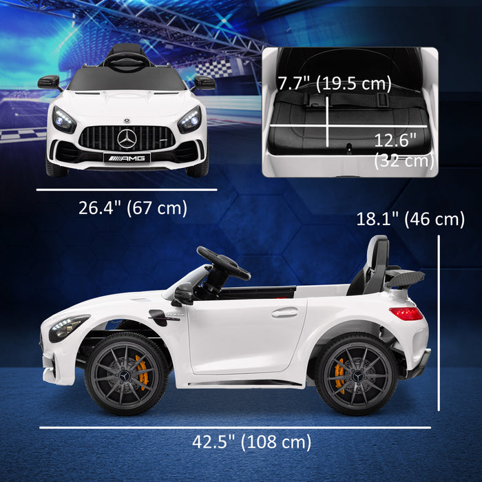 Qaba Voiture Electrique Pour Enfants Sous Licence Mercedes-benz Amg Gtr, Alimentee Par Batterie 12 V, Avec Telecommande, Lumieres Led, Klaxon Musical, Pour Les 3 A 6 Ans, Blanc