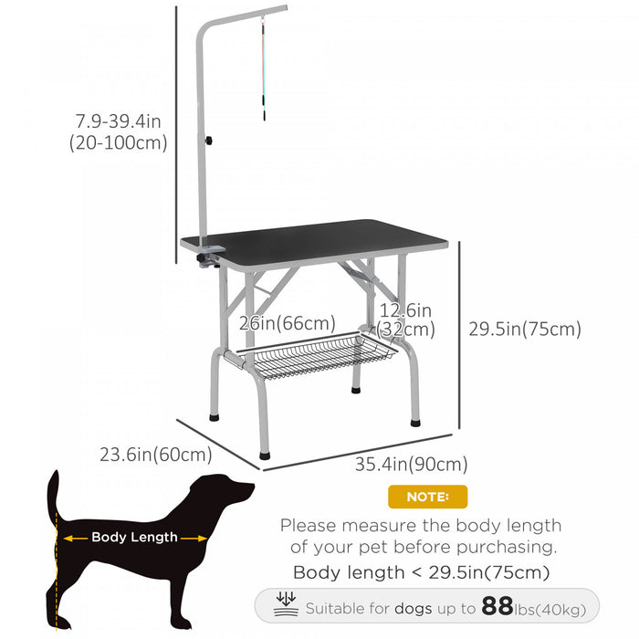 Pawhut Table De Toilettage Pour Chien Avec Bras De Toilettage Reglable En Hauteur De 8 A 39 Pouces, Etagere De Rangement, Table De Toilettage Pliable Pour Chiens De Toutes Tailles, Noir