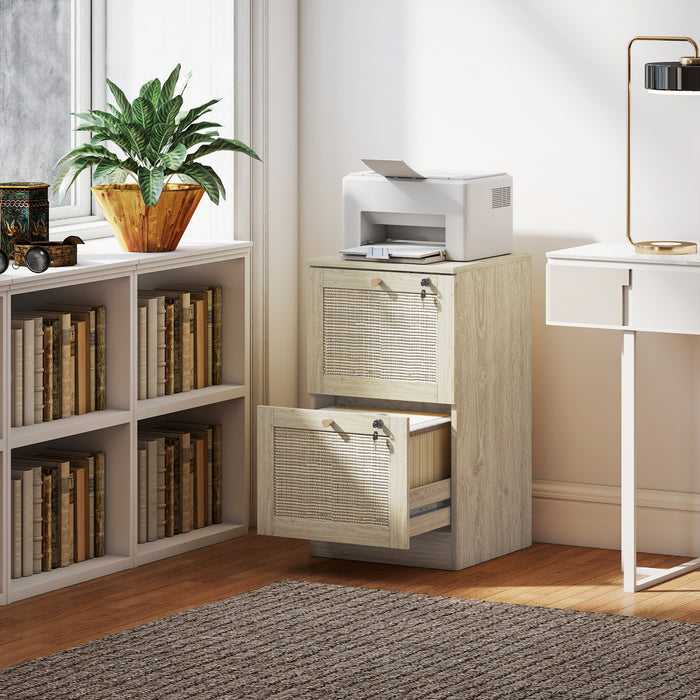 HOMCOM Classeur verrouillable a 2 tiroirs pour format A4, chene