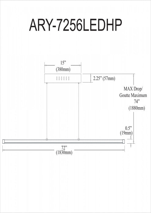 Luminaire suspendu horizontal Array de Dainolite de 72 po en acrylique blanc qui diffuse la lumière, avec fini noir mat et ampoule à DEL de 56 W