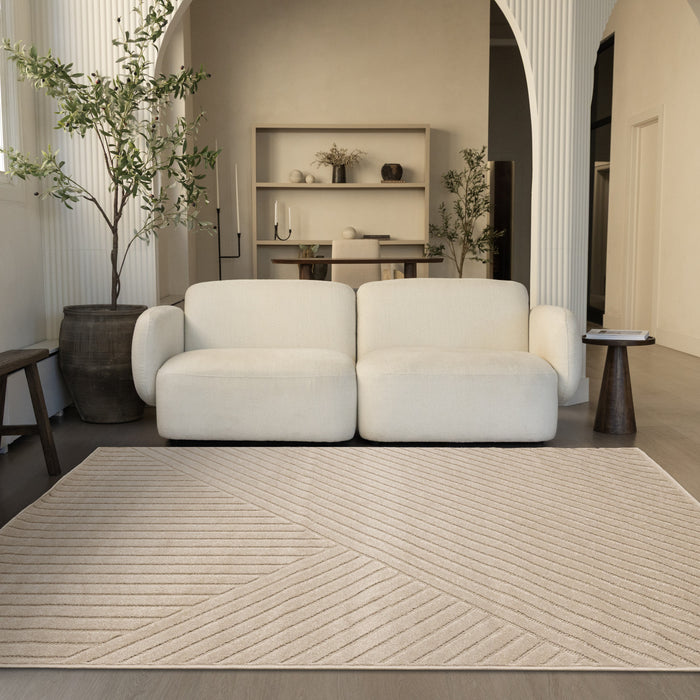 Tapis design a rayures angulaires beige Oslo, 5'3\" x 7'7'