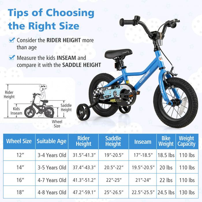 Costway 12\" Velo D'entrainement Pour Enfants Avec Roues D'entrainement Amovibles Pneumatiques Navy