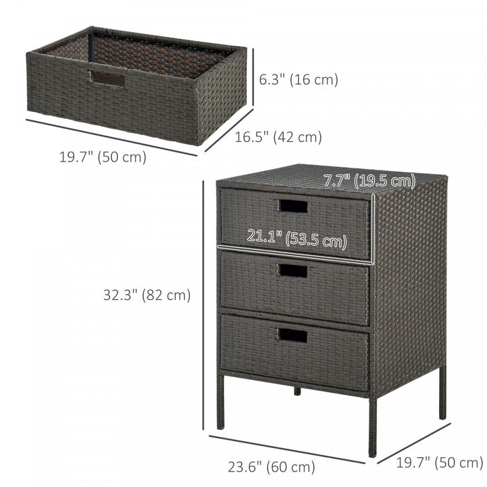 Outsunny 32\" Organisateur De Patio Armoire De Rangement En Osier, En Rotin Salle De Bain Rangement Avec 3 Grands Tiroirs Jardin Au Bord De La Piscineexterieur